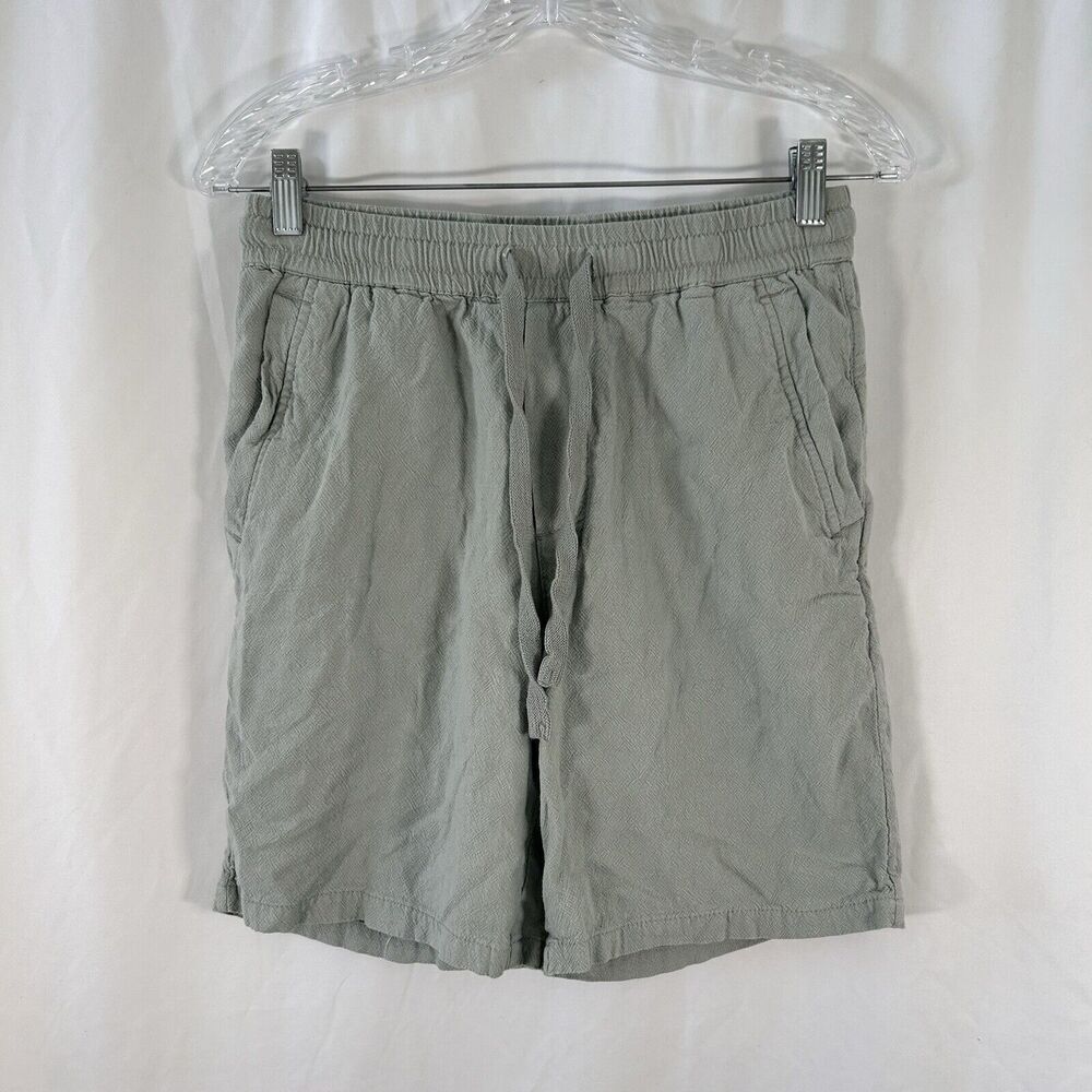 Zara Linen Blend Shorts Women's Small Green Pull On Drawstring High Rise Pockets